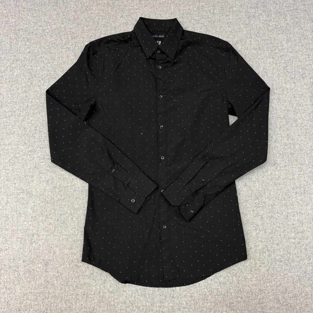 H&M | Button Down Shirt | XS | Black | Easy Iron Slim Fit Dash Print Long Sleeve